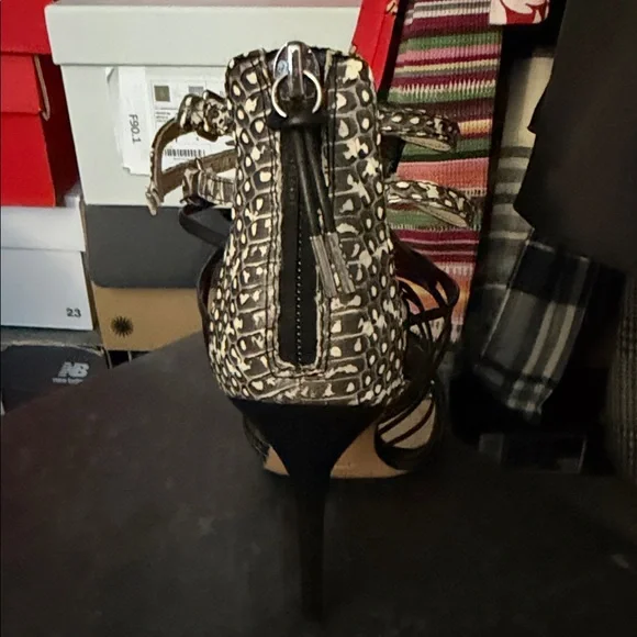 L.A.M.B. Black and Silver Strappy Heels - Picture 3 of 4